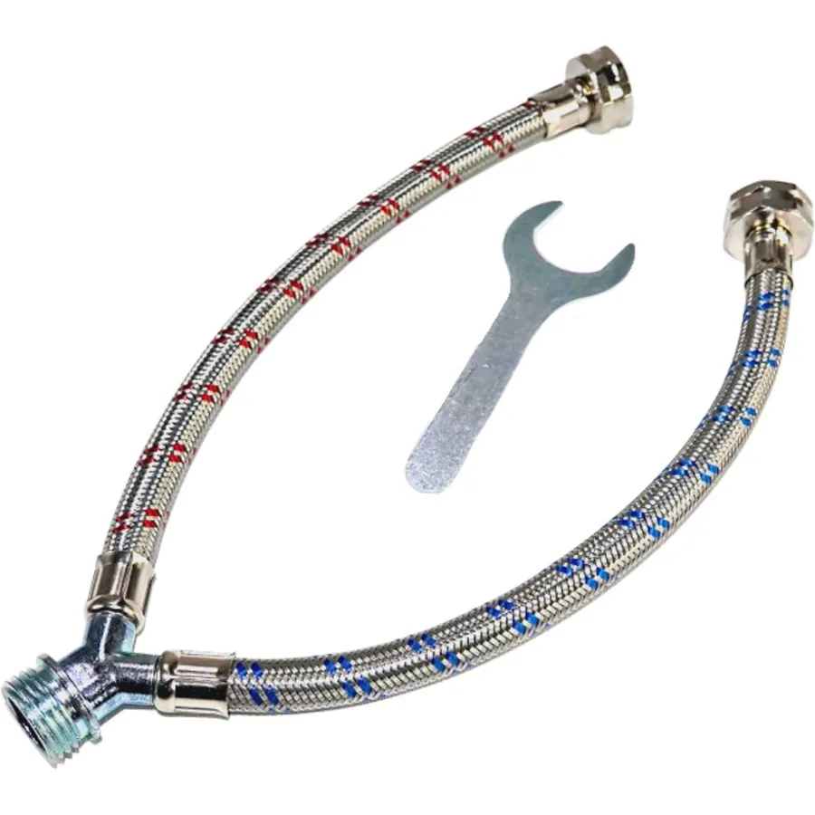 Washing Machine Y-Mixer/Y-Split Water Hose - Burst Proof STAINLESS STEEL - (1 FT) Long Legs - 3/4 Inch Brass Fittings - Y-Splitter Water Hose Connector for Washing Machines Hot & Cold Water Supply