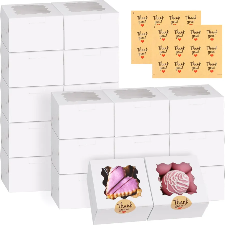 26 Pcs Cookie Boxes with Window, 4x4x2.5 Inches, for Dessert Pastry