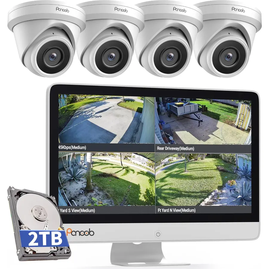 Wired Security Camera System with Monitor 8CH & 2TB HDD, PD93AM04-5M
