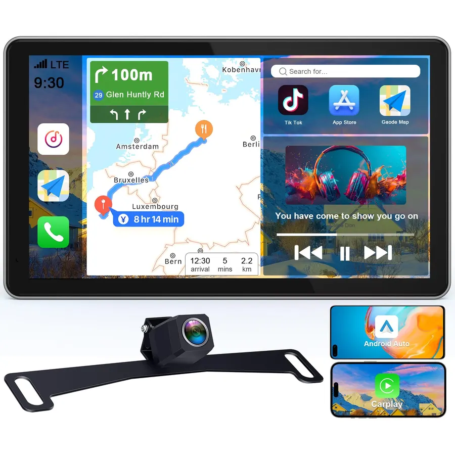 Wireless Carplay Screen with 1080P Backup Camera: Auto Reconnect in Seconds