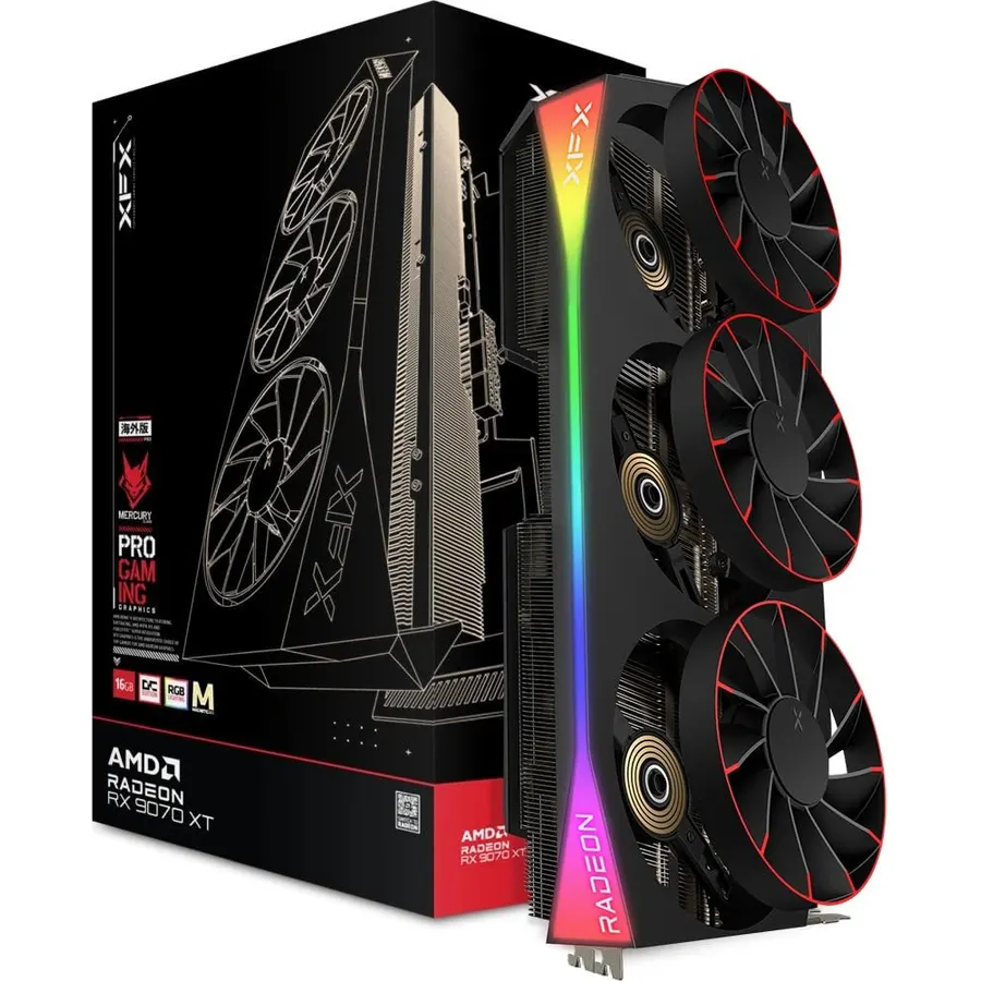 XFX Mercury AMD Radeon RX 9070XT OC Magnetic Air Edition with RGB 16GB GDDR6 HDMI 3xDP, AMD RDNA 4 RX-97TMARGB9