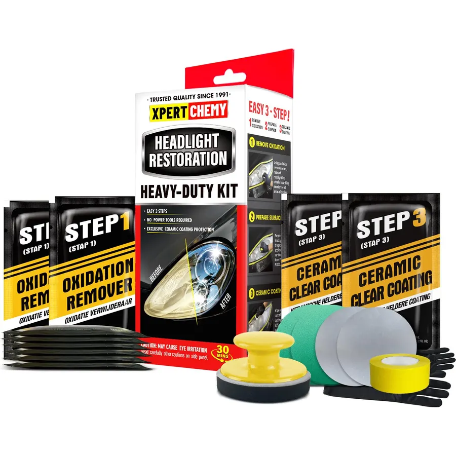 XPERTCHEMY Headlight Restoration Kit-Headlight Cleaner Removing The Heavy-Duty Yellowing, Clouding and Stains, Even Buffs Out Unsightly Hairline Scratches,No Power Tools Needed