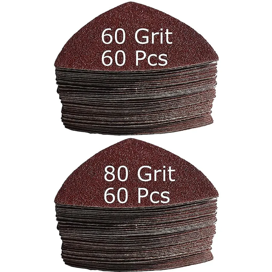 XXGO 120 Pcs 80mm 3-1/8 Inch Triangular Oscillating Tool Sanding Paper Kits Include 60 Grit 80 Grit Triangular Multitool Sandpaper 60 Pcs Each XGM0307