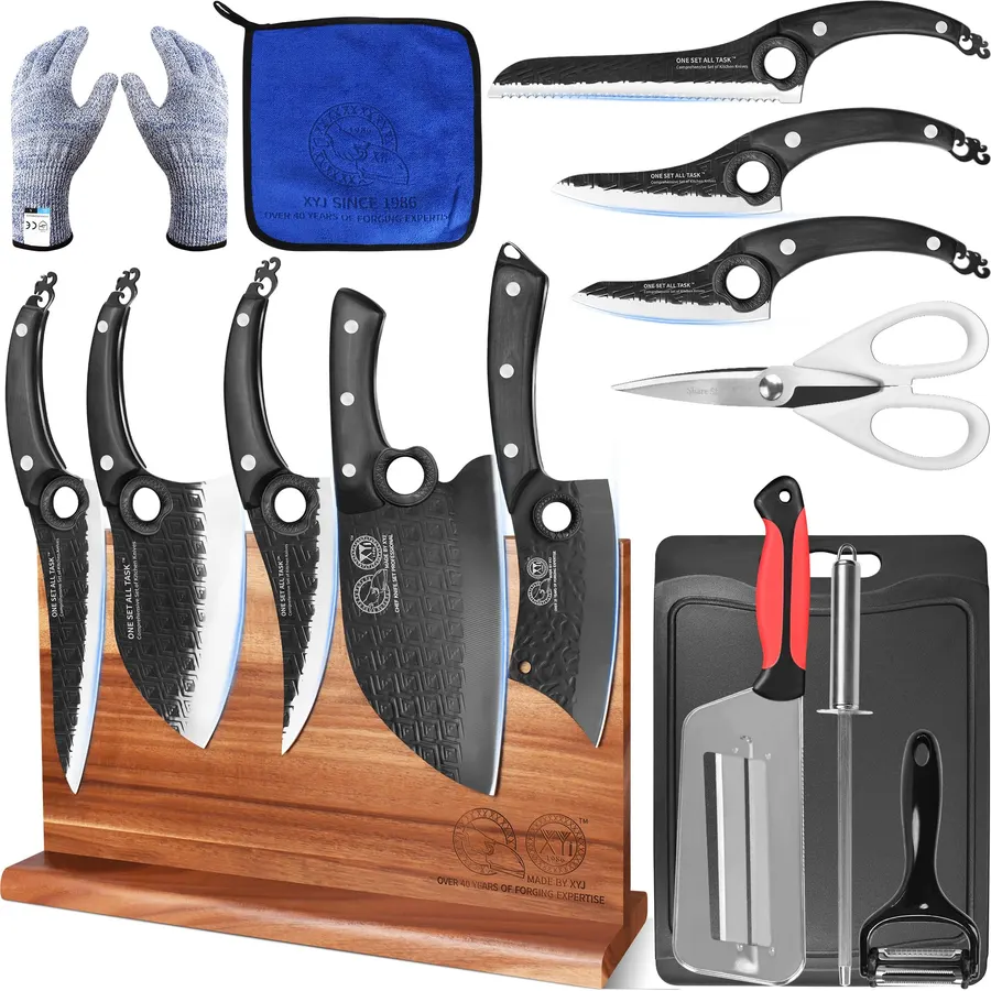 XYJ 13-Piece Chef Knife Set with Magnetic Knife Block, Kitchen Tools