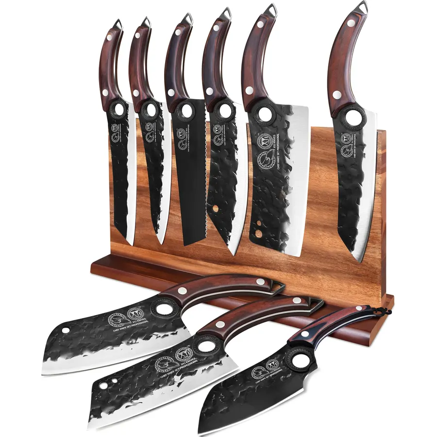XYJ Kitchen Knife Set with Wood Magnetic Knife Block, 10Pcs Knives
