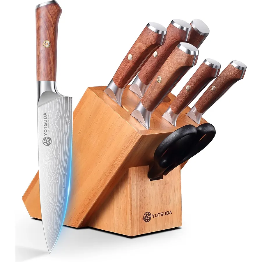 YOTSUBA 8 PCS Japanese Kitchen Knife Set with Block, Ultra Sharp Knives Set