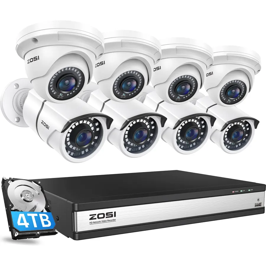 ZOSI 16CH 4K PoE Security Camera System, 8pcs Wired 5MP PoE Metal Cameras