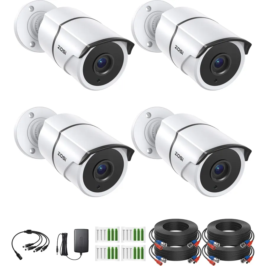 ZOSI 4 Pack 1080P HD-TVI Security Cameras with Audio, 2MP Home CCTV Cams