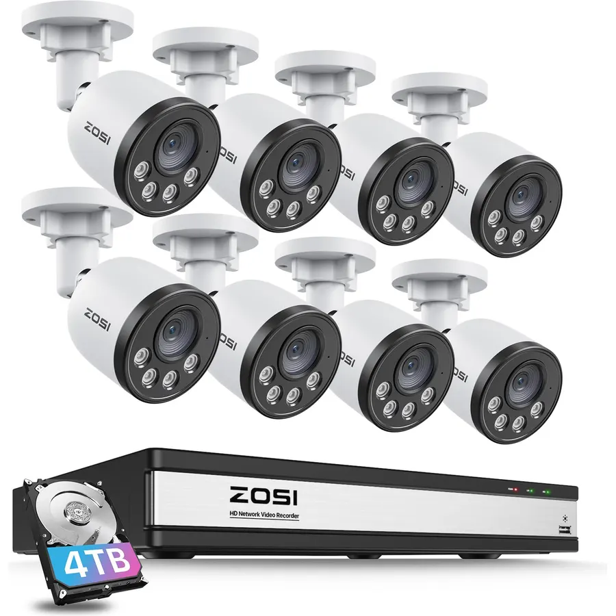 ZOSI 16CH 4K PoE Security Camera System, 8X Metal Cams with Audio, 4TB HDD