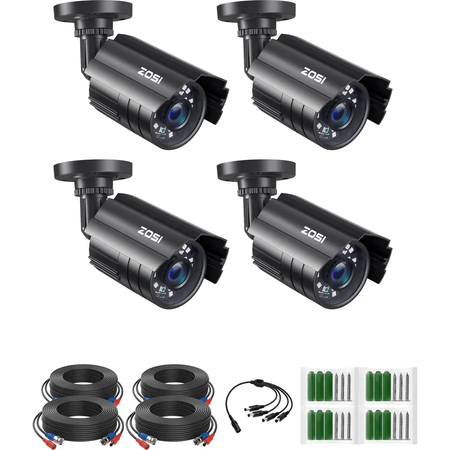 ZOSI 4PK 1920TVL 1080P Security Camera 3.6mm Lens 2MP CCTV Camera Home Security Day Night Waterproof Camera for 1080P/5MP/4K HD-TVI Analog DVR System